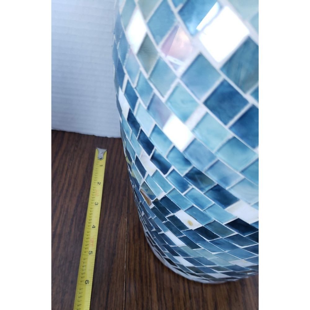 Mosaic 12 Inch Tall Blue White Tiled Glass Large Vase - Picture 15 of 15